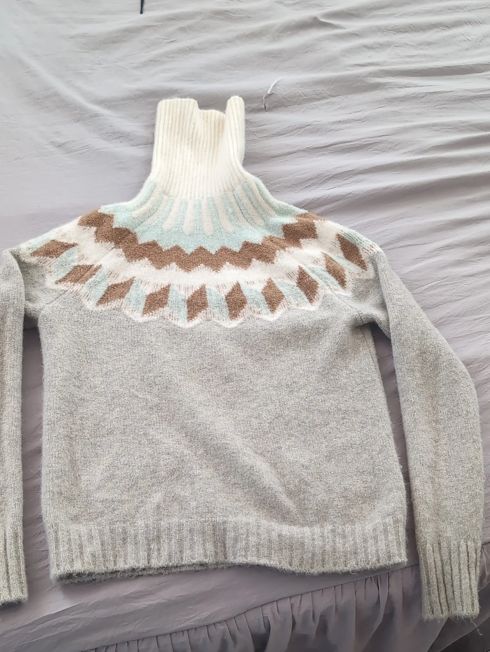 J. Crew XS Fair Isle Wool Alpaca Blend Turtleneck Sweater Gray Nordic Knit